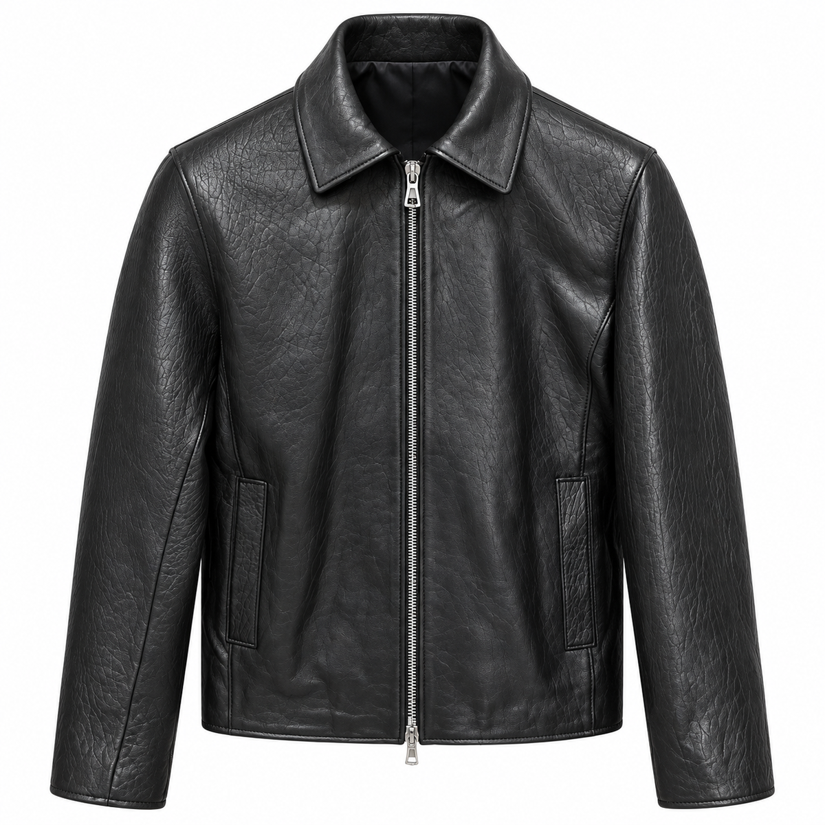 Giacca con colletto in pelle martellata - Nero