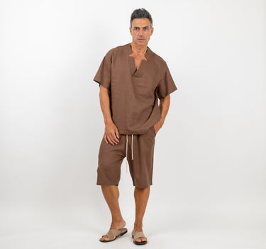 Coordinato in misto lino con casacca - Moro