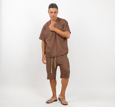 Coordinato in misto lino con casacca - Moro