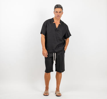 Coordinato in misto lino con casacca - Nero