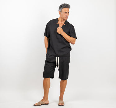 Coordinato in misto lino con casacca - Nero