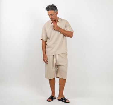 Coordinato in misto lino con casacca - Beige