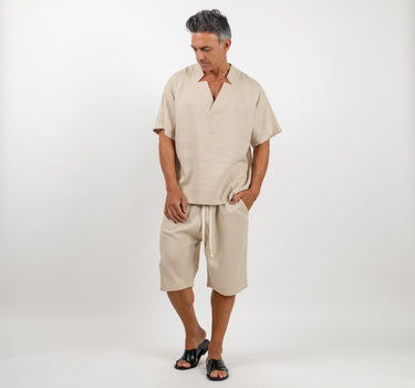 Coordinato in misto lino con casacca - Beige