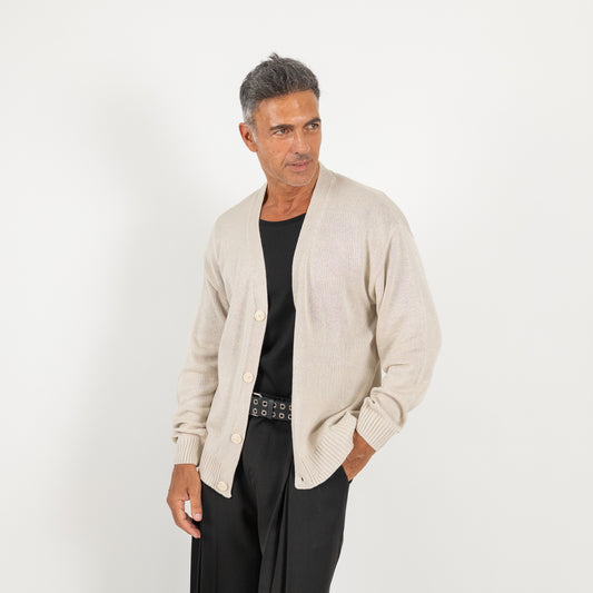 Cardigan in filo con bottoni - Beige