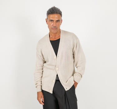 Cardigan in filo con bottoni - Beige