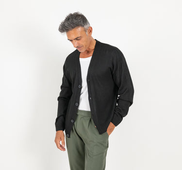 Cardigan in filo con bottoni - Nero