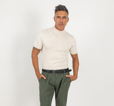 Maglia in filo con colletto a costina - Beige