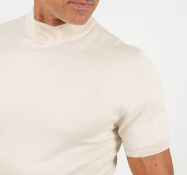 Maglia in filo con colletto a costina - Beige