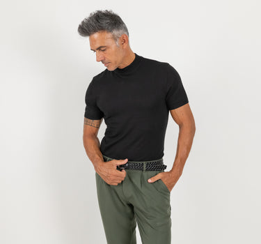 Maglia in filo con colletto a costina - Nero