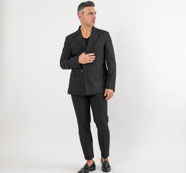 Double-Breasted Pinstripe Suit - Black