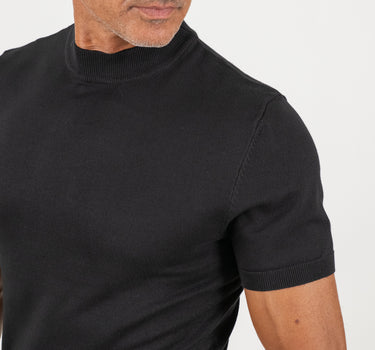 Maglia in filo con colletto a costina - Nero