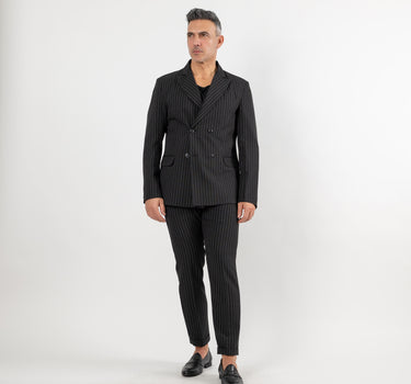 Double-Breasted Pinstripe Suit - Black