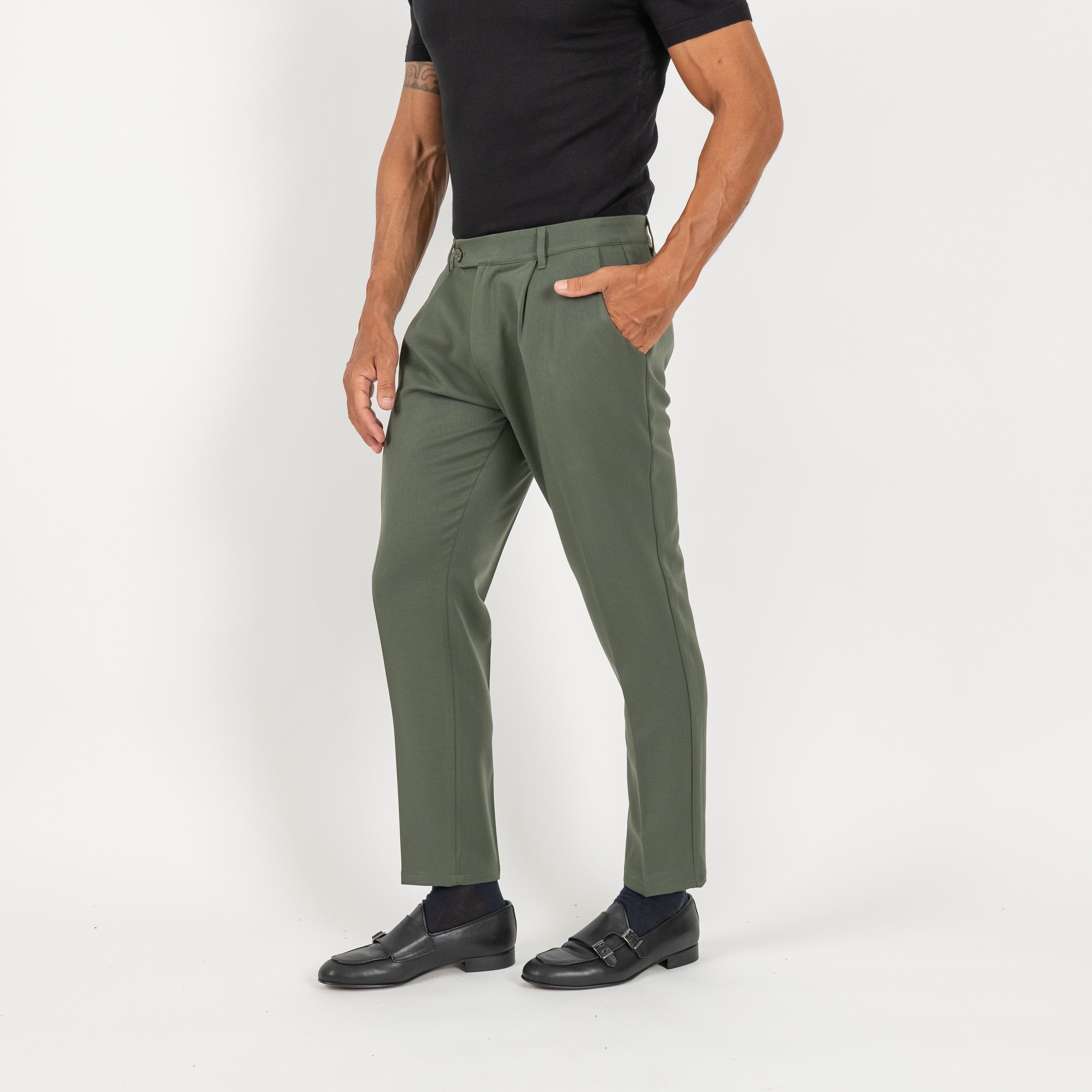 Pantalone classico con pinces - Verde Militare