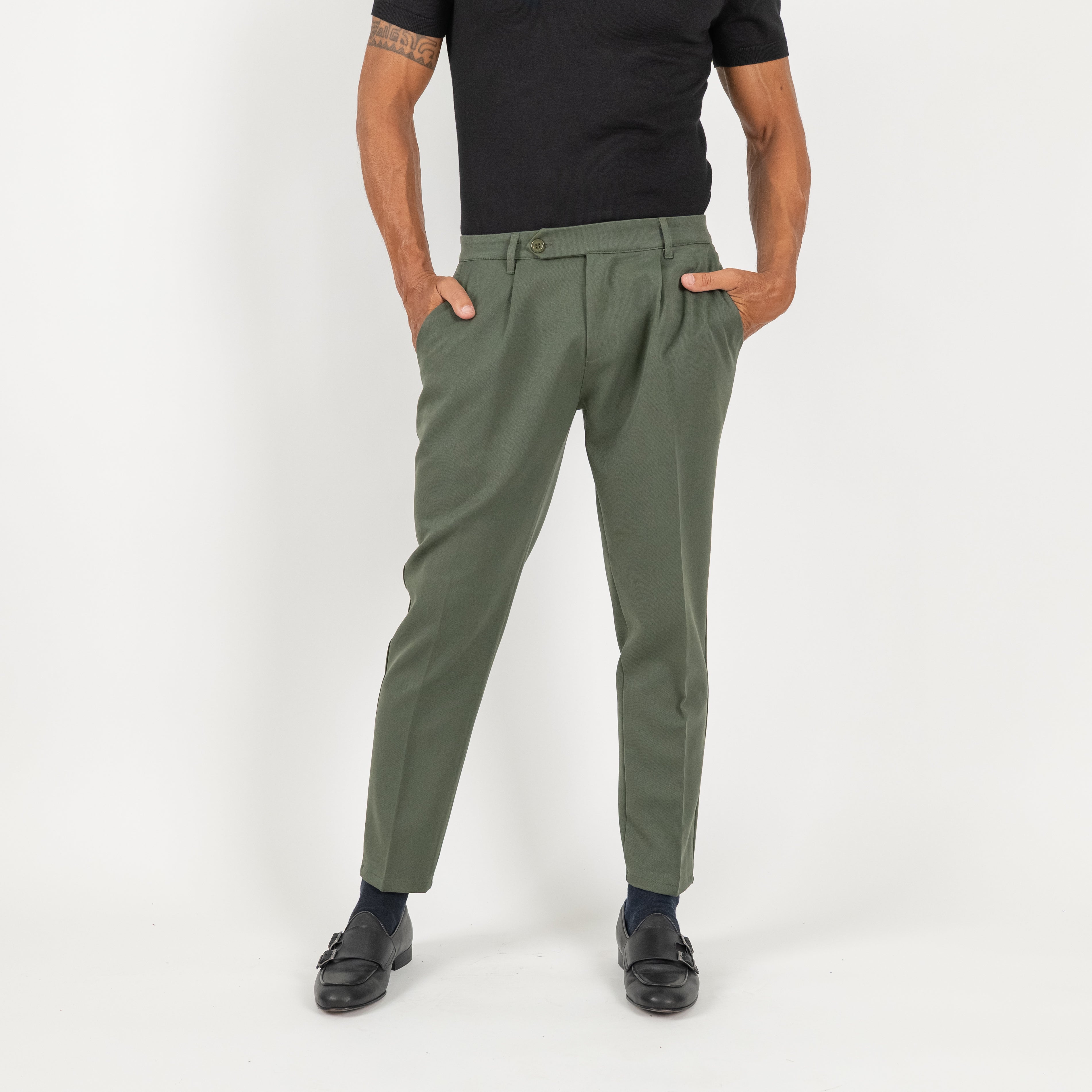 Pantalone classico con pinces - Verde Militare