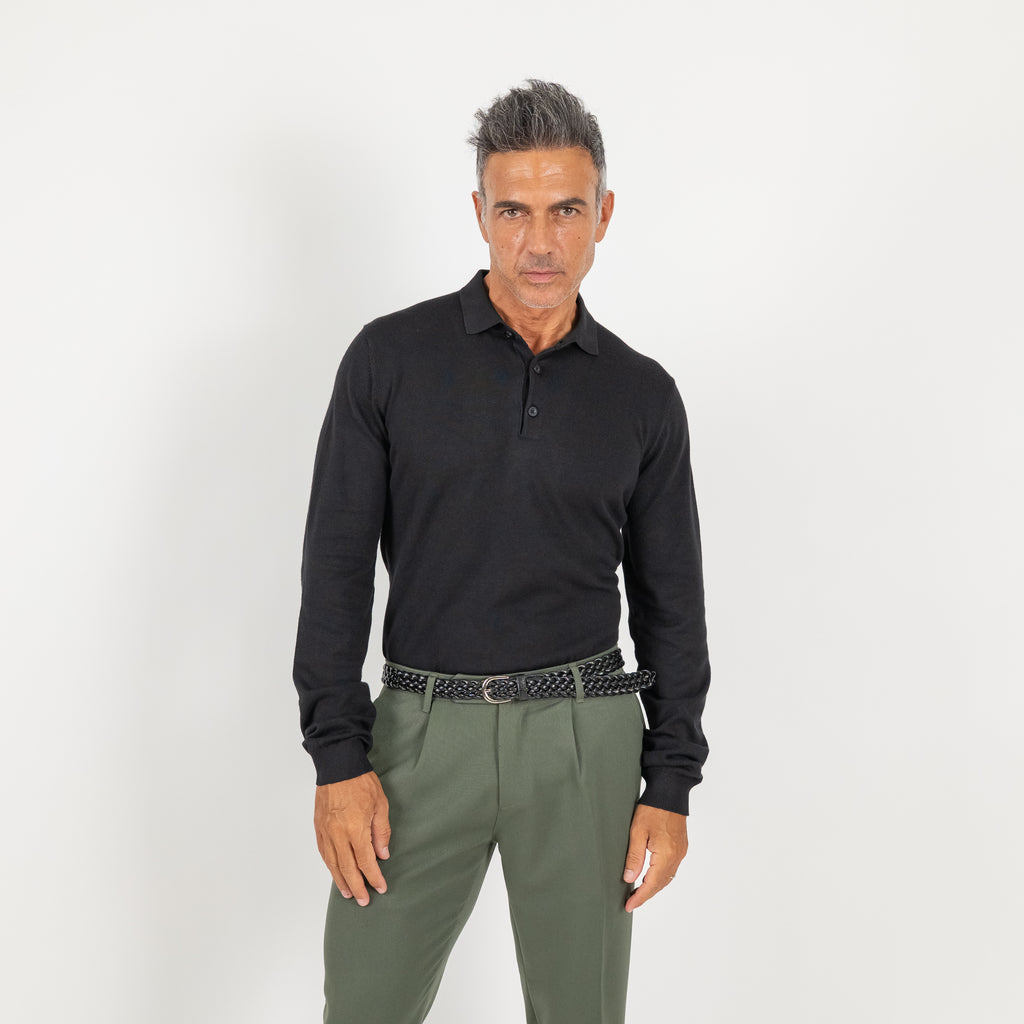 Polo in Filo a Manica lunga - Nero