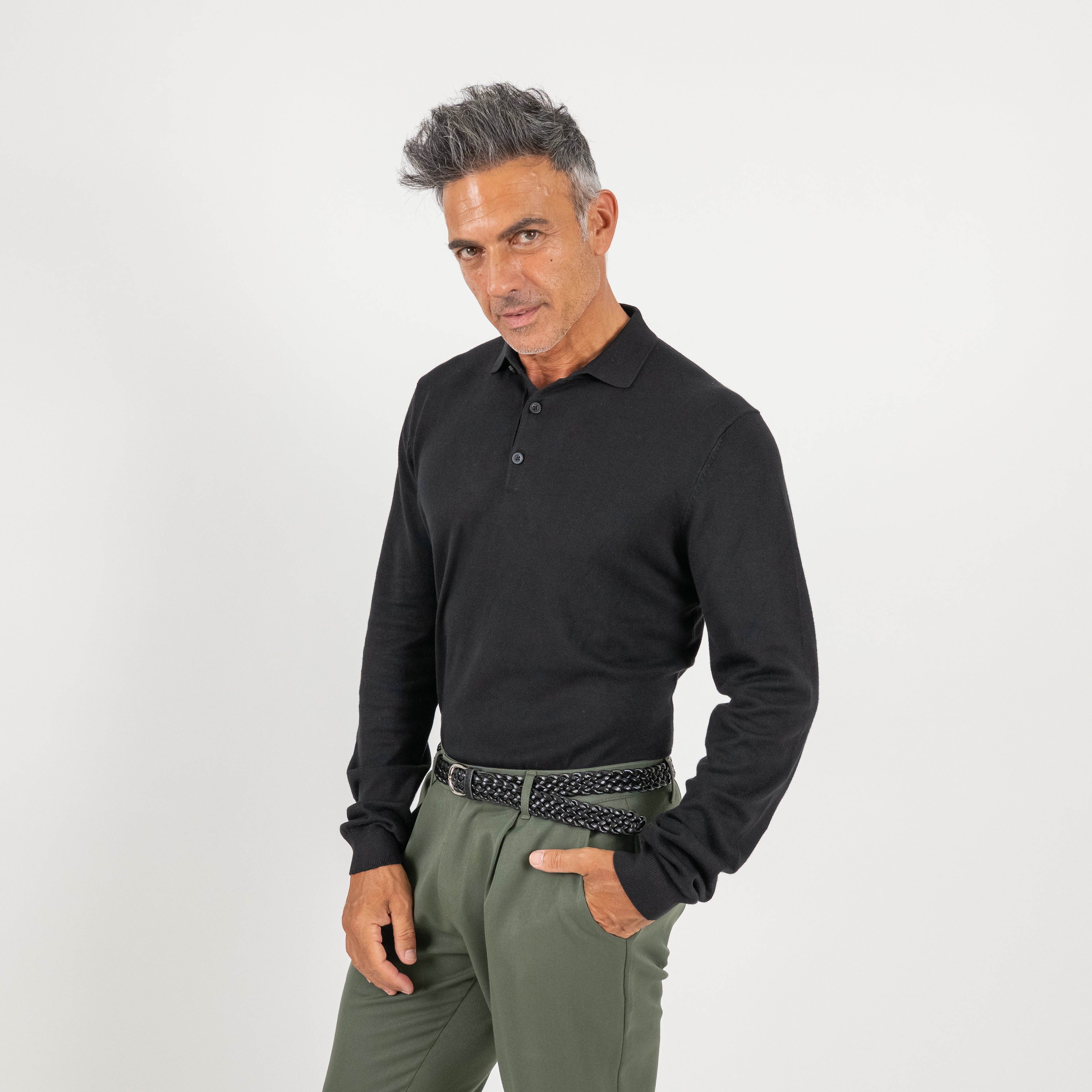 Polo in Filo a Manica lunga - Nero