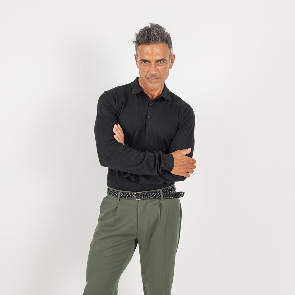 Polo in Filo a Manica lunga - Nero