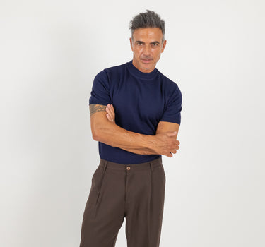 Maglia in filo con colletto a costina - Blu