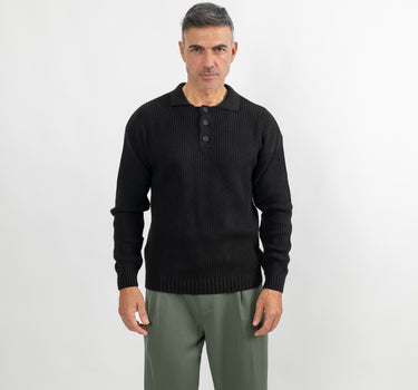 Maglione a polo con colletto - Nero