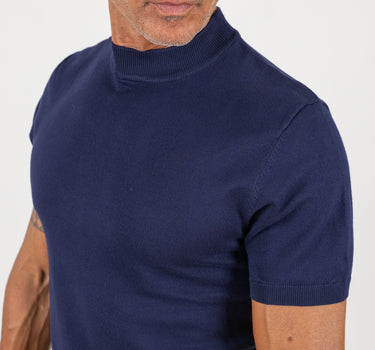 Maglia in filo con colletto a costina - Blu