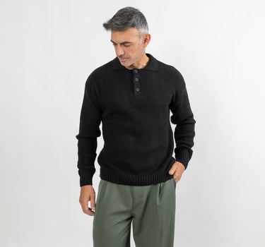 Maglione a polo con colletto - Nero