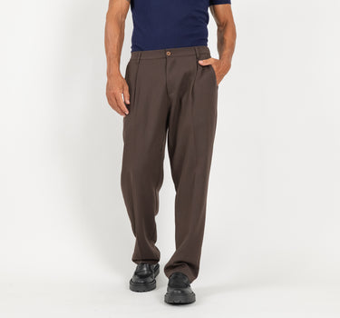Pantalone palazzo con molla sul retro - Marrone