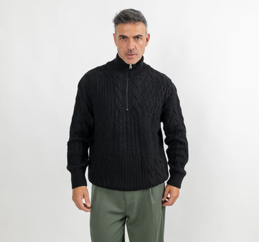 Maglione con trama e mezza zip - Nero