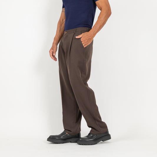 Pantalone palazzo con molla sul retro - Marrone