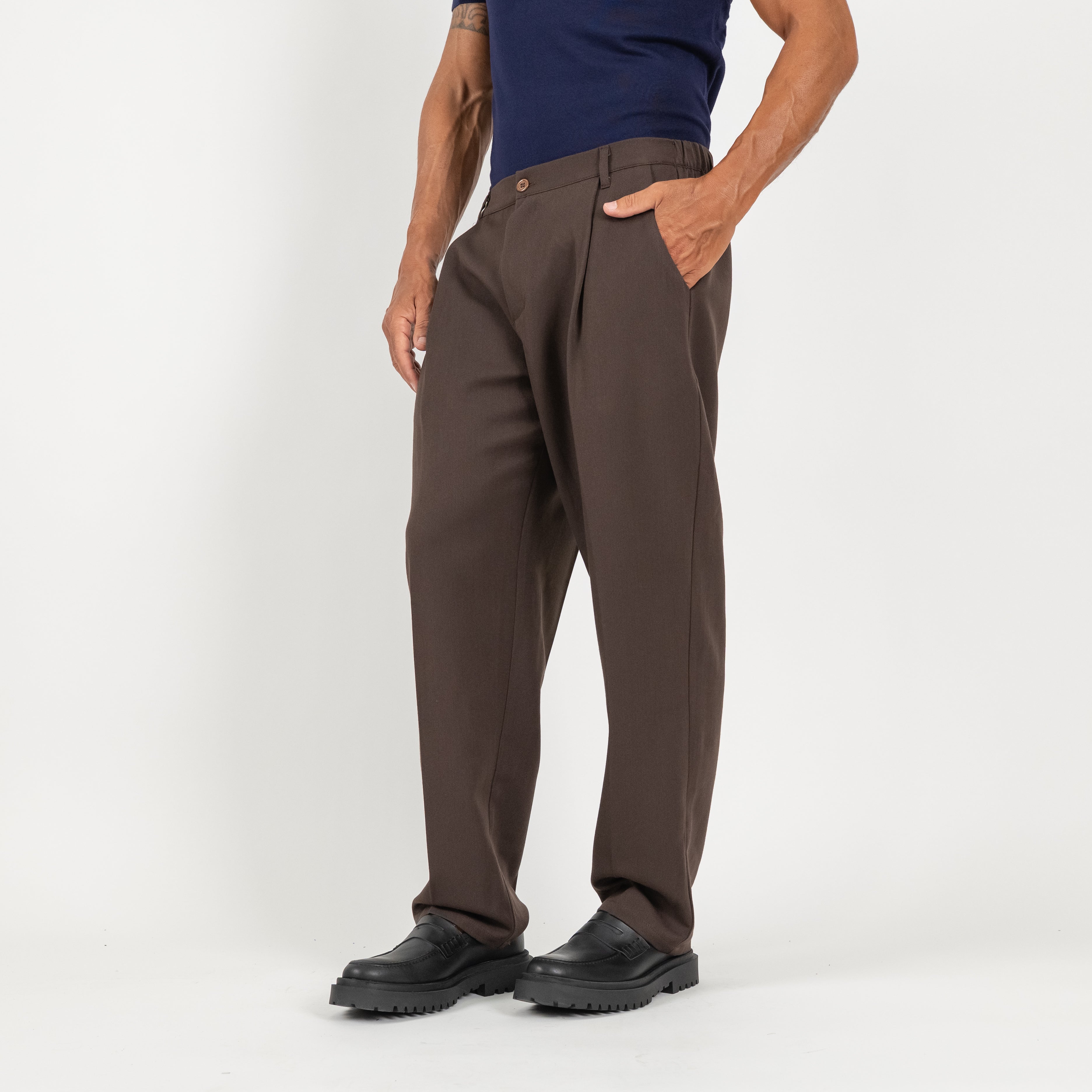 Pantalone palazzo con molla sul retro - Marrone