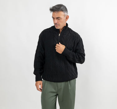 Maglione con trama e mezza zip - Nero