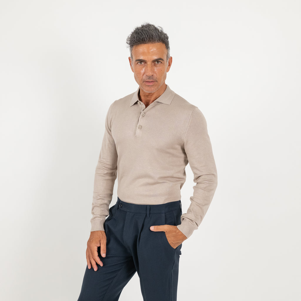 Polo in filo a manica lunga - Beige