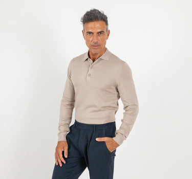 Polo in filo a manica lunga - Beige