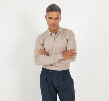 Polo in filo a manica lunga - Beige