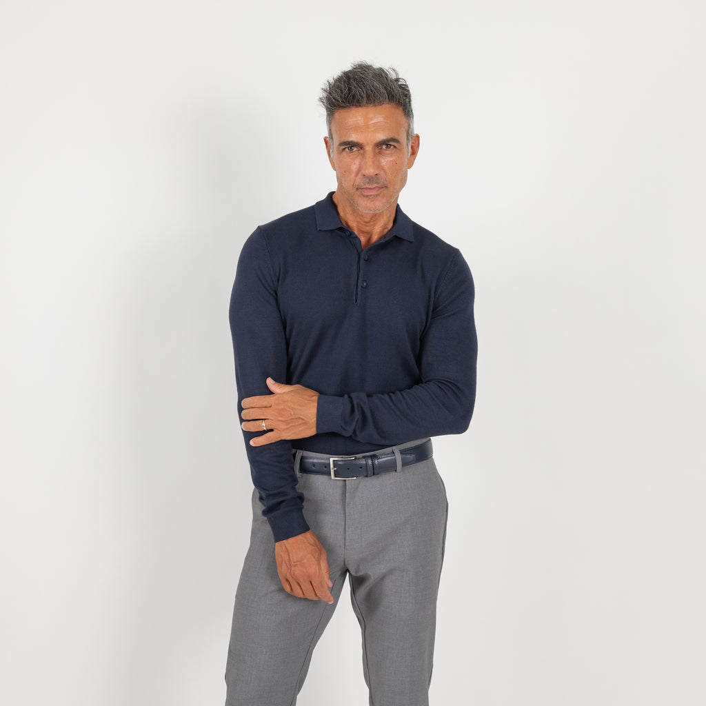 Polo in Filo a Manica Lunga - Blu