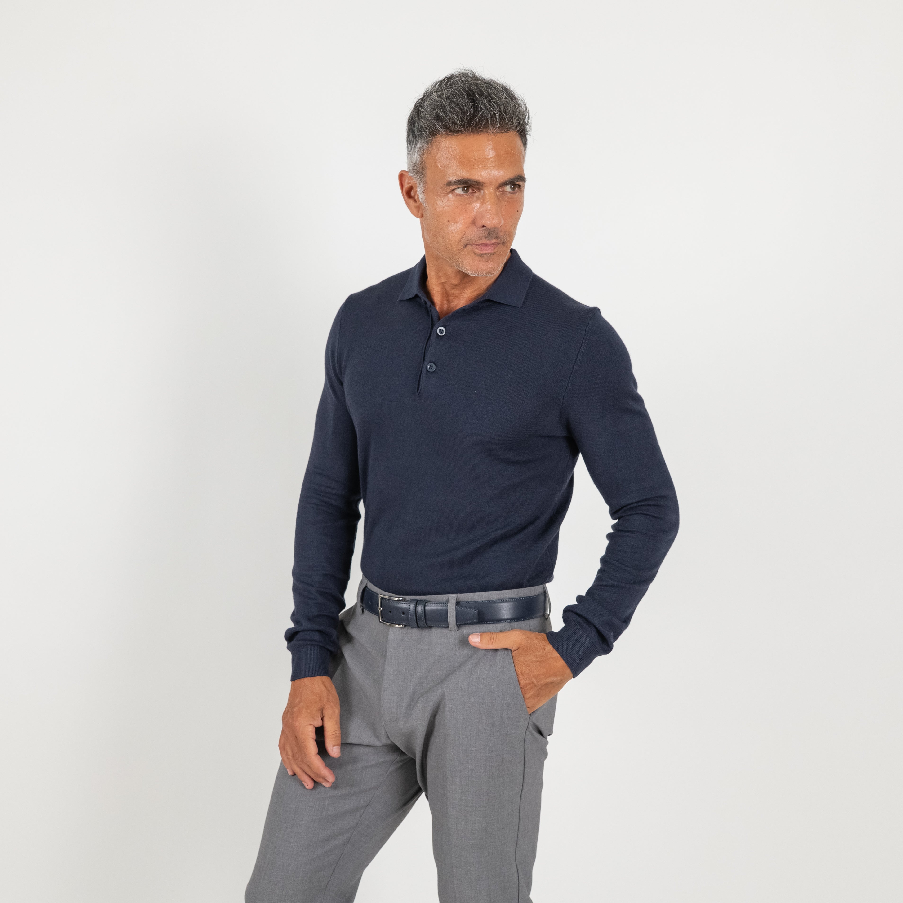 Polo in Filo a Manica Lunga - Blu