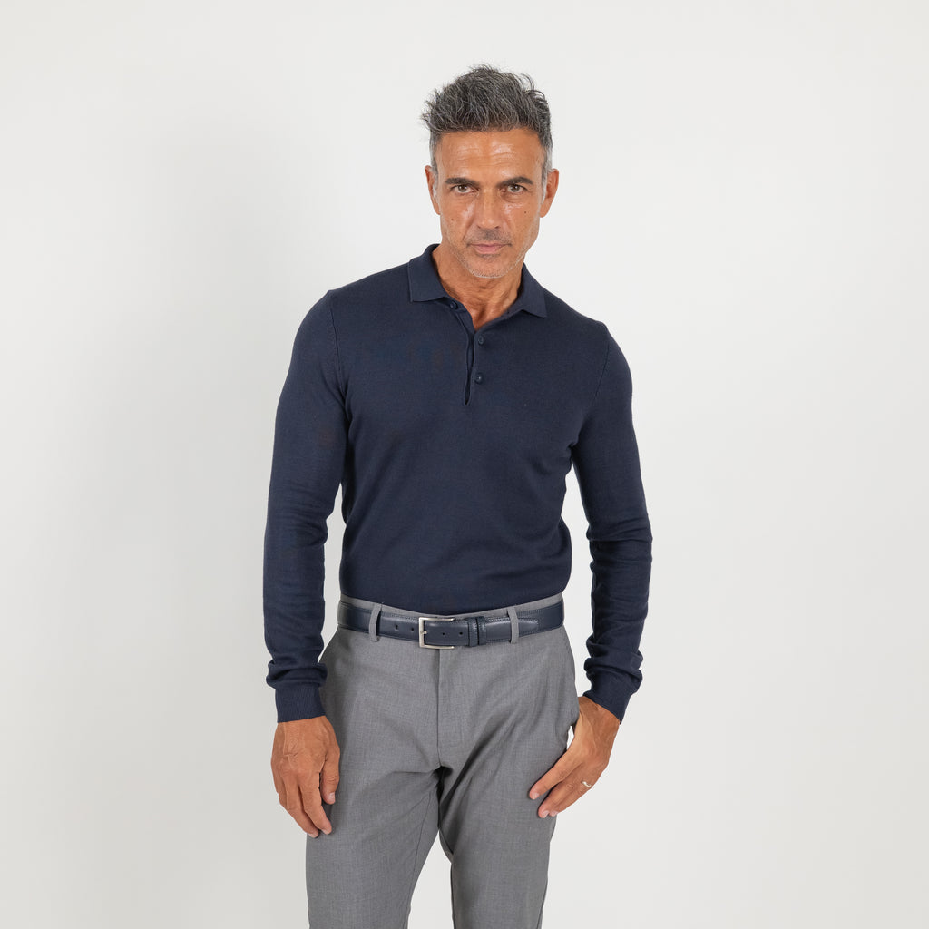 Polo in Filo a Manica Lunga - Blu
