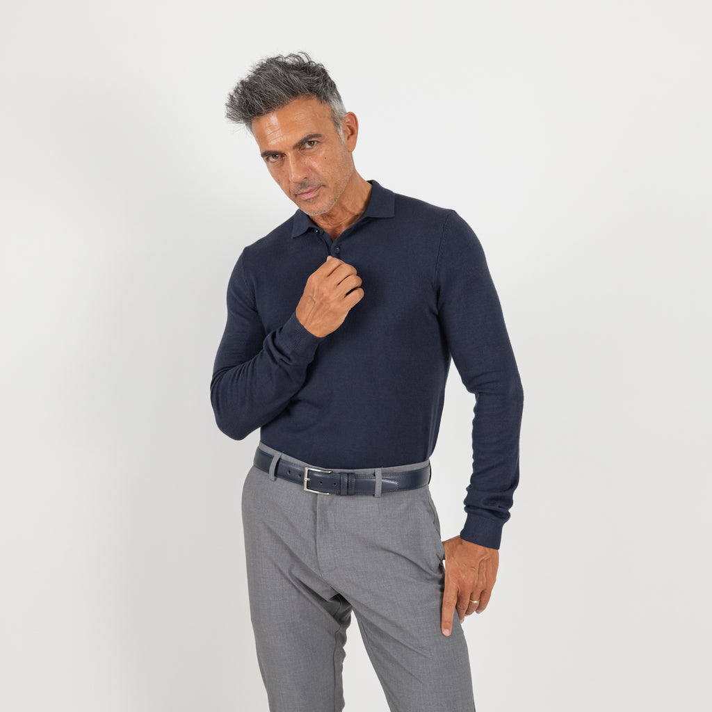 Polo in Filo a Manica Lunga - Blu