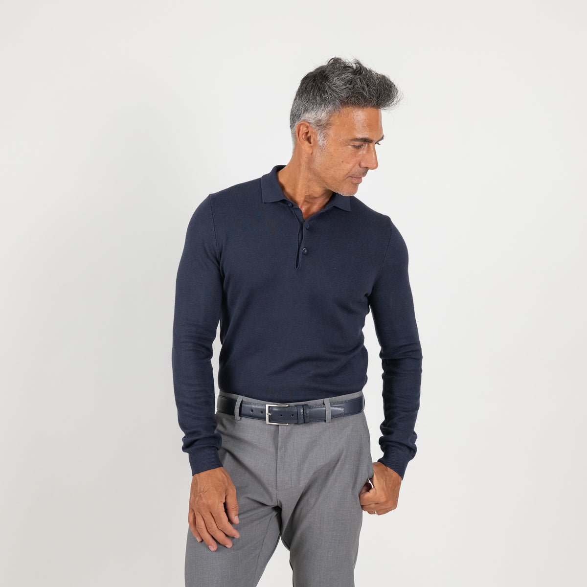Polo in Filo a Manica Lunga - Blu