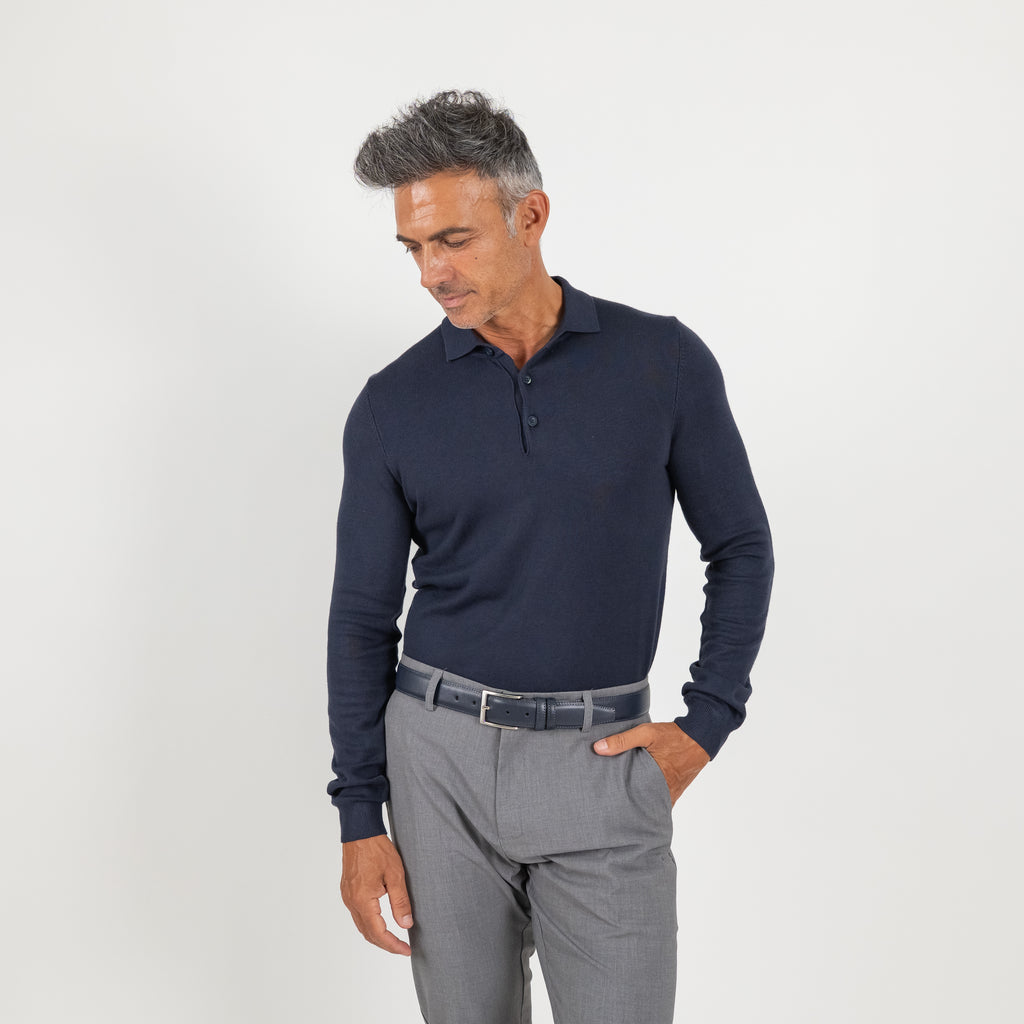 Polo in Filo a Manica Lunga - Blu