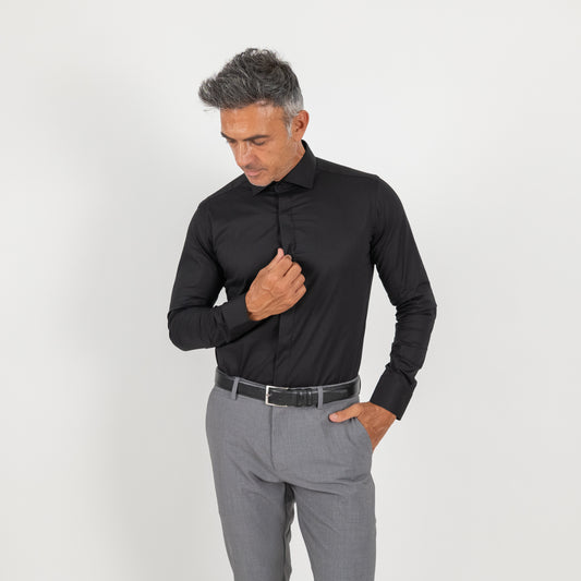 Camicia sartoriale con fintone coperto - Nero