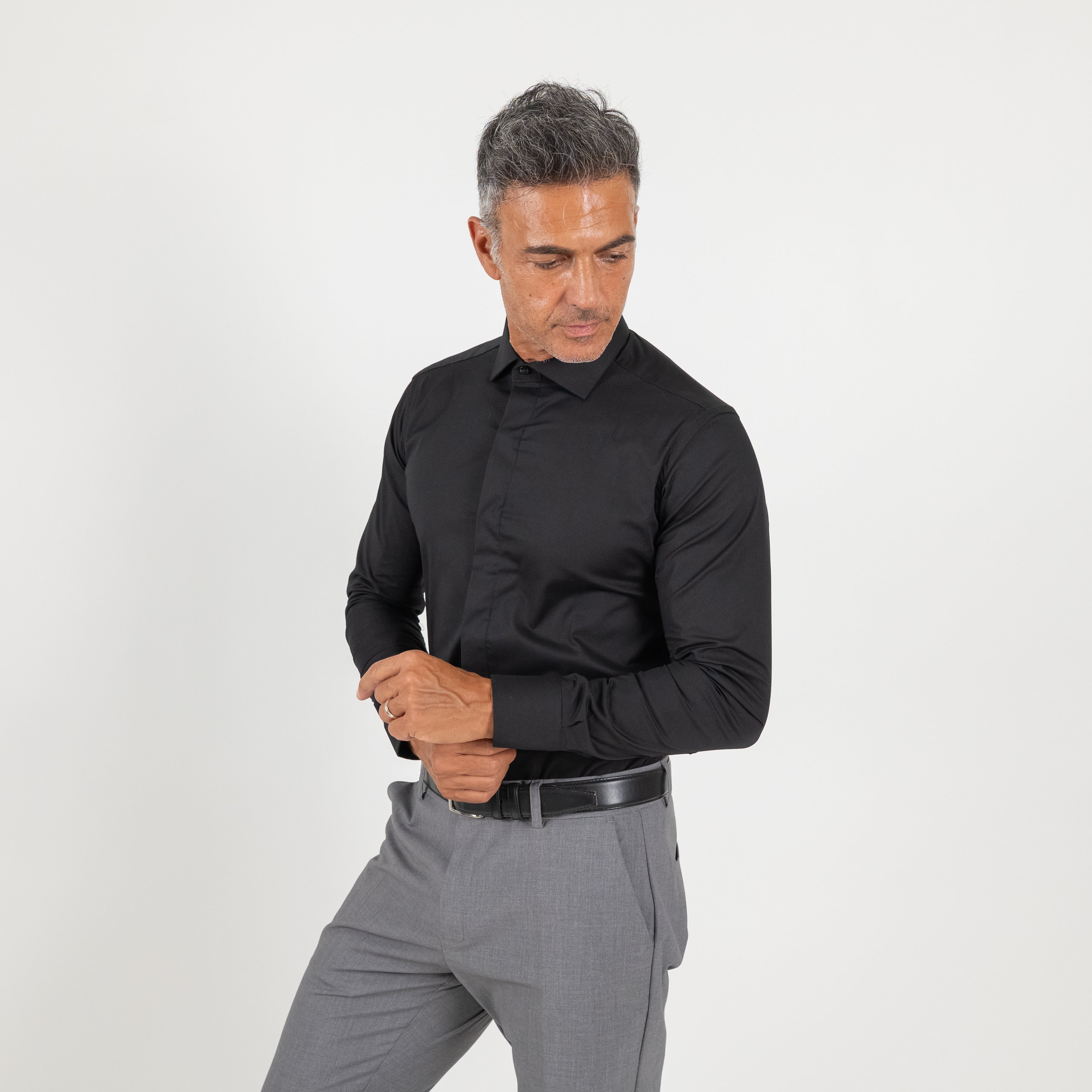 Camicia sartoriale con fintone coperto - Nero