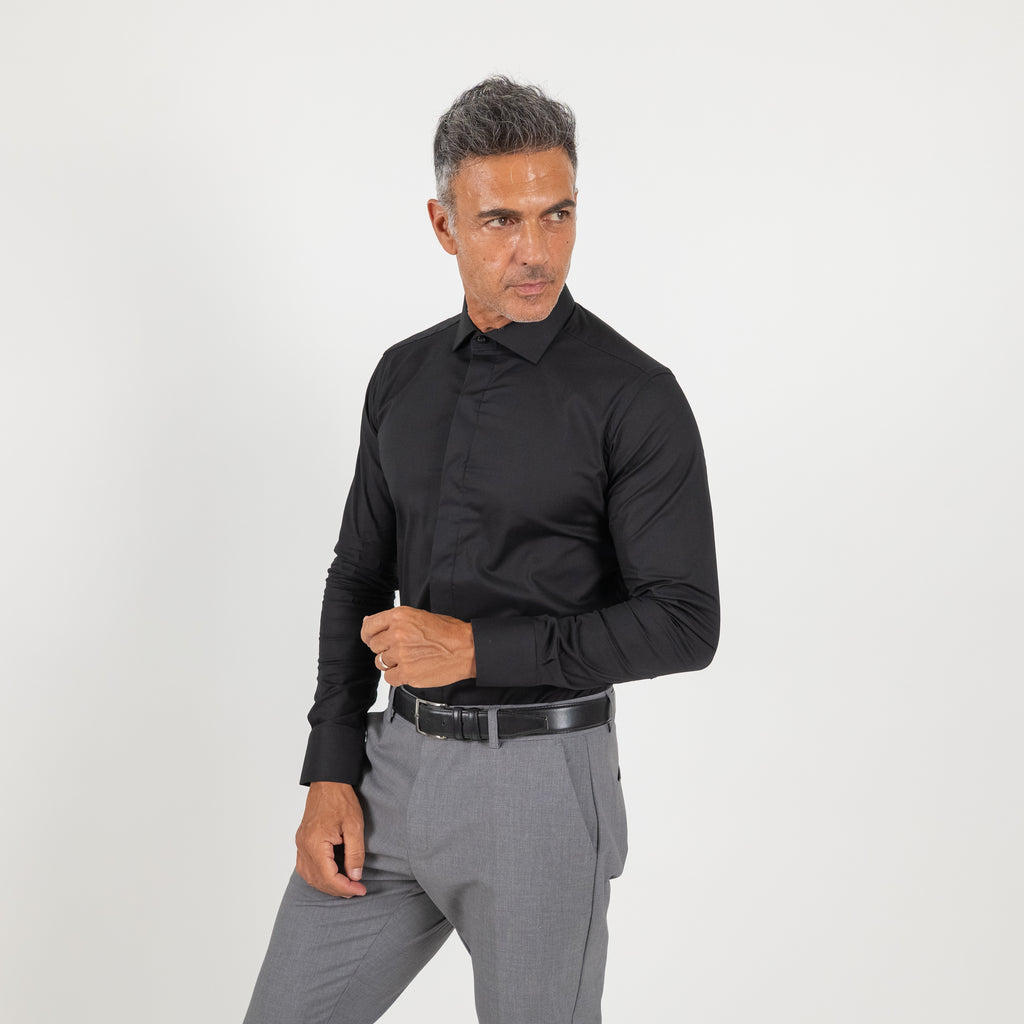 Camicia sartoriale con fintone coperto - Nero