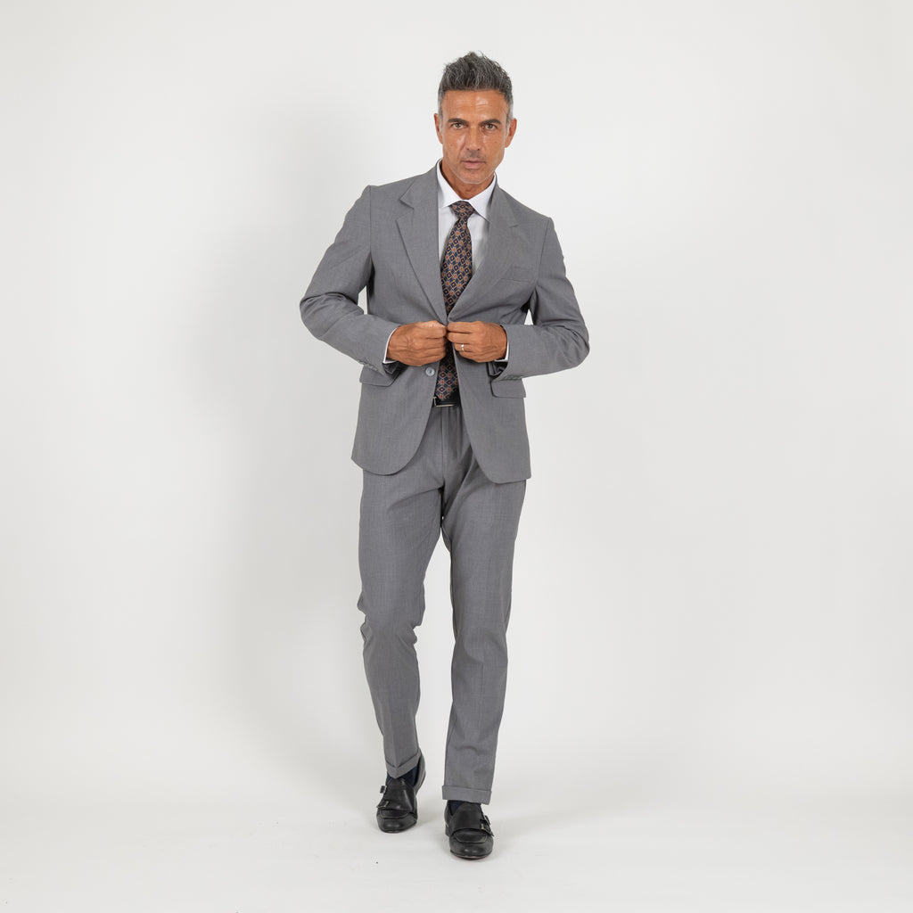 Traje de botonadura sencilla con solapa de muesca - Gris