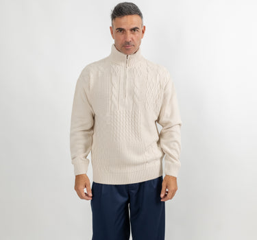 Maglione con trama e mezza zip - Beige