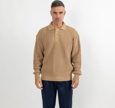 Maglione a polo con colletto - Tabacco