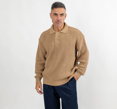 Maglione a polo con colletto - Tabacco