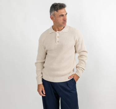 Maglione a polo con colletto - Beige