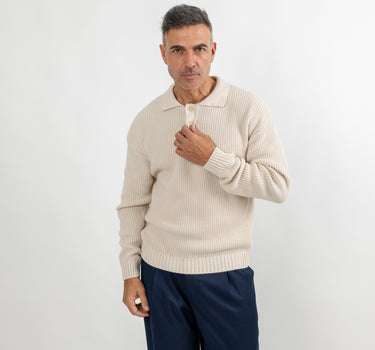 Maglione a polo con colletto - Beige