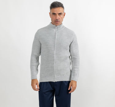 Cardigan a coste con chiusura a zip - Grigio