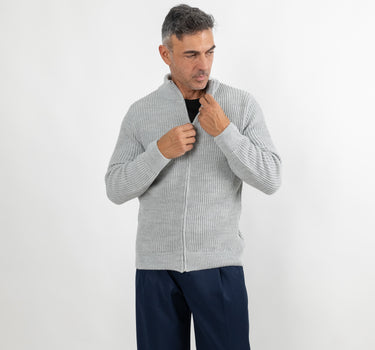 Cardigan a coste con chiusura a zip - Grigio